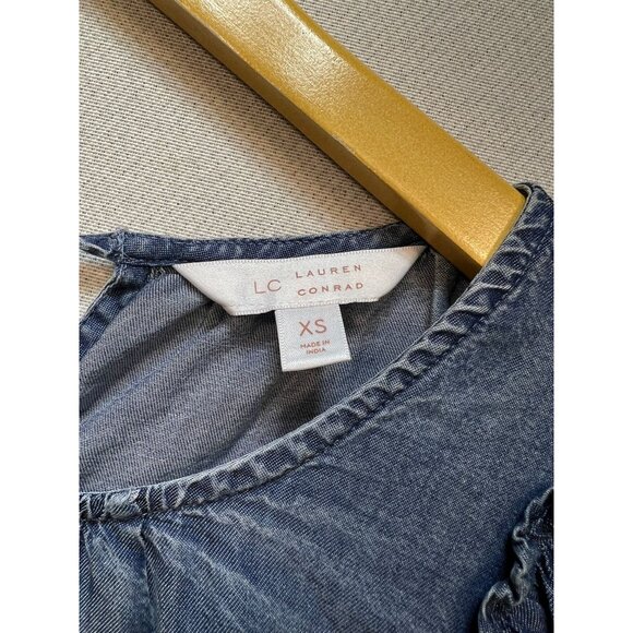 LC Lauren Conrad Women's Flowy Puff Sleeve Chambray Top Stretch Size XS Blue - Picture 4 of 13